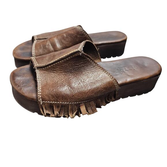 Bed Stu Fairlee Sandals Womens Brown Leather Platform Fringe Boho Western Comfy - Picture 3 of 6